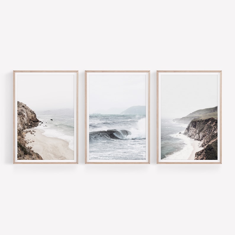 Set of 3 Coastal Prints Beach Wall Art Set Coast Etsy
