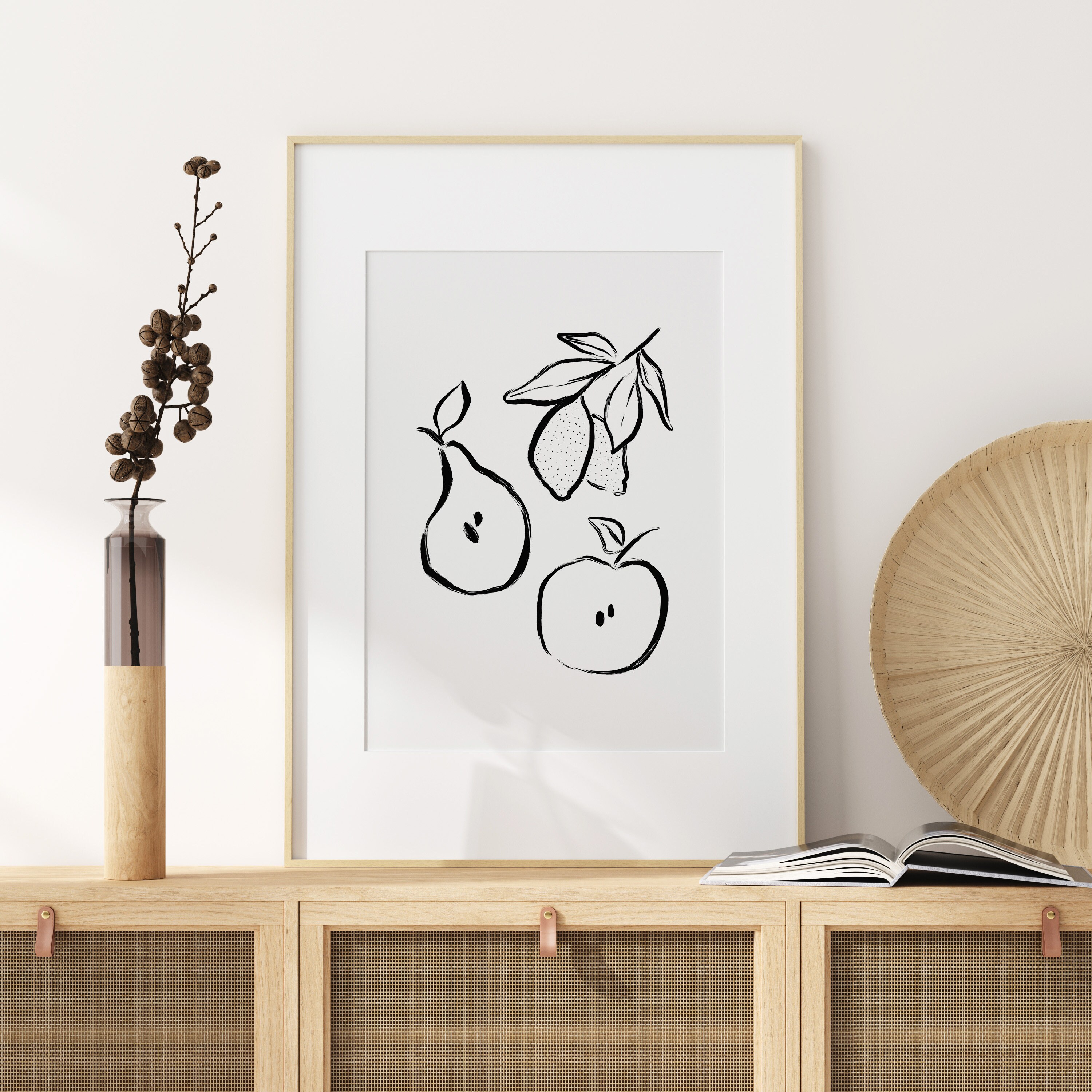 Fruits Wall Art Print Abstract Fruit Drawing Minimalist Wall Etsy