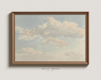 Vintage Clouds Watercolor Painting: Neutral Sky Art (Digital Download)