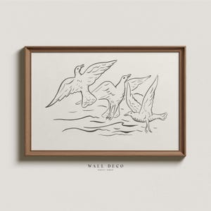 Minimalist Seagull Line Art Print, Vintage Flying Birds Sketch, Ocean-Inspired Wall Decor, Minimalist Farmhouse Digital Printable Wall Art