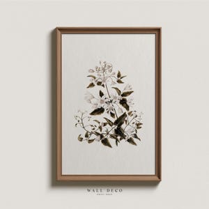 Vintage Floral Drawing, Minimalist Flowers Print, Neutral Botanical Illustration, Digital Printable Wall Decor, Modern Farmhouse Wall Art