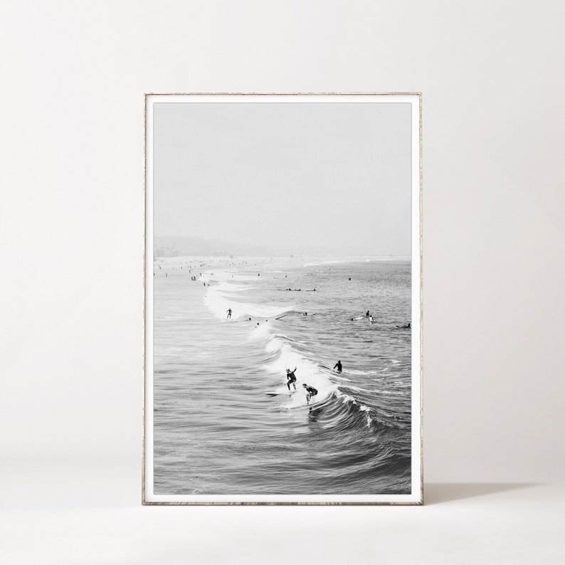 Black and White Surf Print Ocean Wall Art Surfers Print Etsy