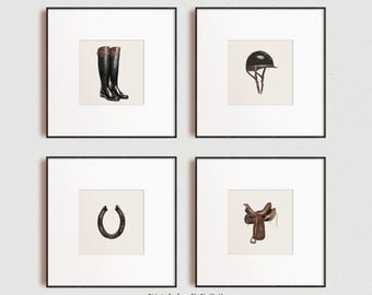 Equestrian Art Prints Set, Vintage Horse Riding Wall Decor (Digital Printable)