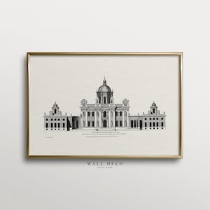 Bocetos de arquitectura vintage, dibujo a tinta de edificios antiguos, decoración de pared digital descargable de estilo rústico moderno.