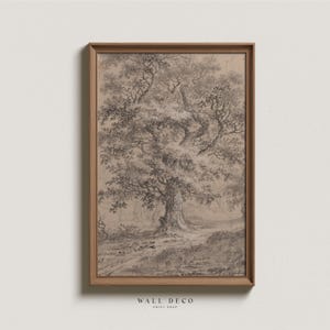 Vintage Tree Drawing - Rustic Nature Wall Art, Pencil Sketch Print, Neutral Modern Farmhouse Digital Downloadable Wall Decor