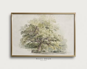 Eiche Baum Aquarell Malerei Druck, rustikale Landlandschaft Wandkunst (Digital Printable)