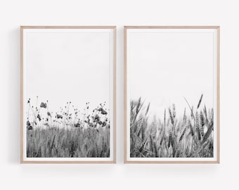 Farmhouse Set of 2 Prints Wild Flowers Wall Art Poppies Poster Wheat Print Nature Photography Printable Set Farmhouse Wall Art Country Print