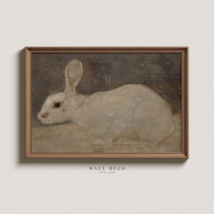 Neutral Rabbit Oil Painting Print, Vintage Bunny Muted Wall Art, Farmhouse Easter Digital PRINTABLE Art, Rustic Country Home Wall Decor
