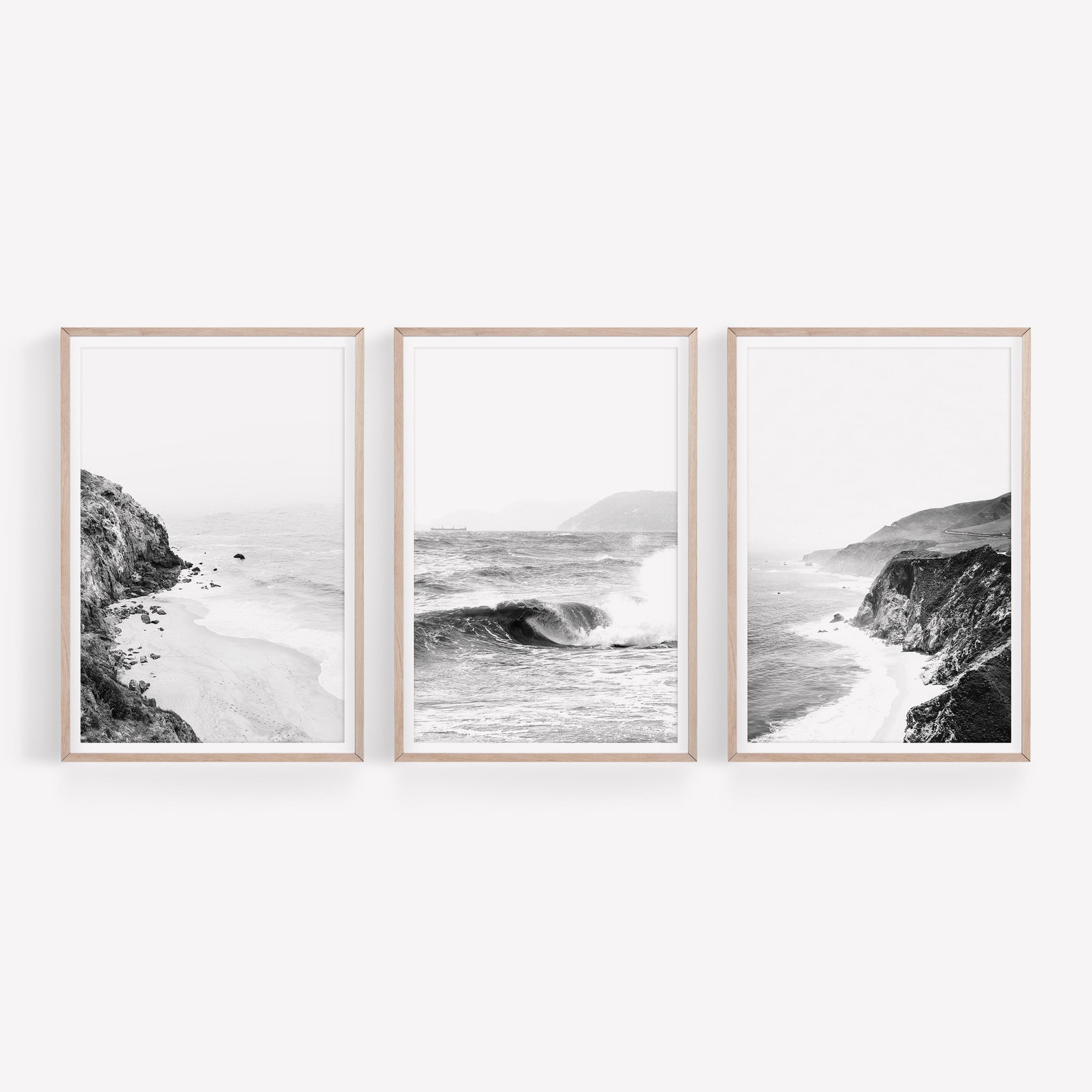 Coastal Set of 3 Prints Black and White Beach Photos Etsy Australia