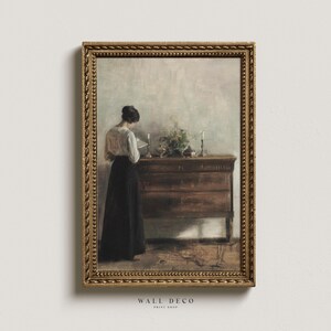 Vintage Woman Reading Wall Art, Antique Female Oil Painting, Modern Farmhouse Digital Printable Wall Decor