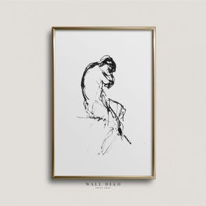 Abstract Figure Sketch Art Print, Vintage People Minimalist Drawing Wall Art, Bathroom Digital Printable Wall Decor
