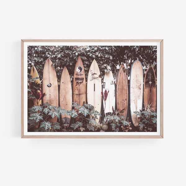 Surfboards Wall Art, Neutral Tone Surf Poster, Tropical Beach Photography, Beach Houses Wall Decor, Digital Printable Art Print