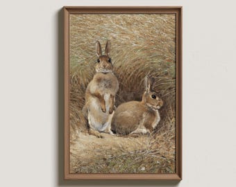 Vintage Rabbits Art Print: Farmhouse Easter Wall Decor (Digital Download)