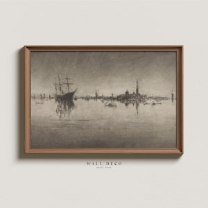 Venice Cityscape Etching Drawing, Vintage Venice Sketch Print, Farmhouse Digital Printable Wall Decor, Antique Italy Drawing Art Print