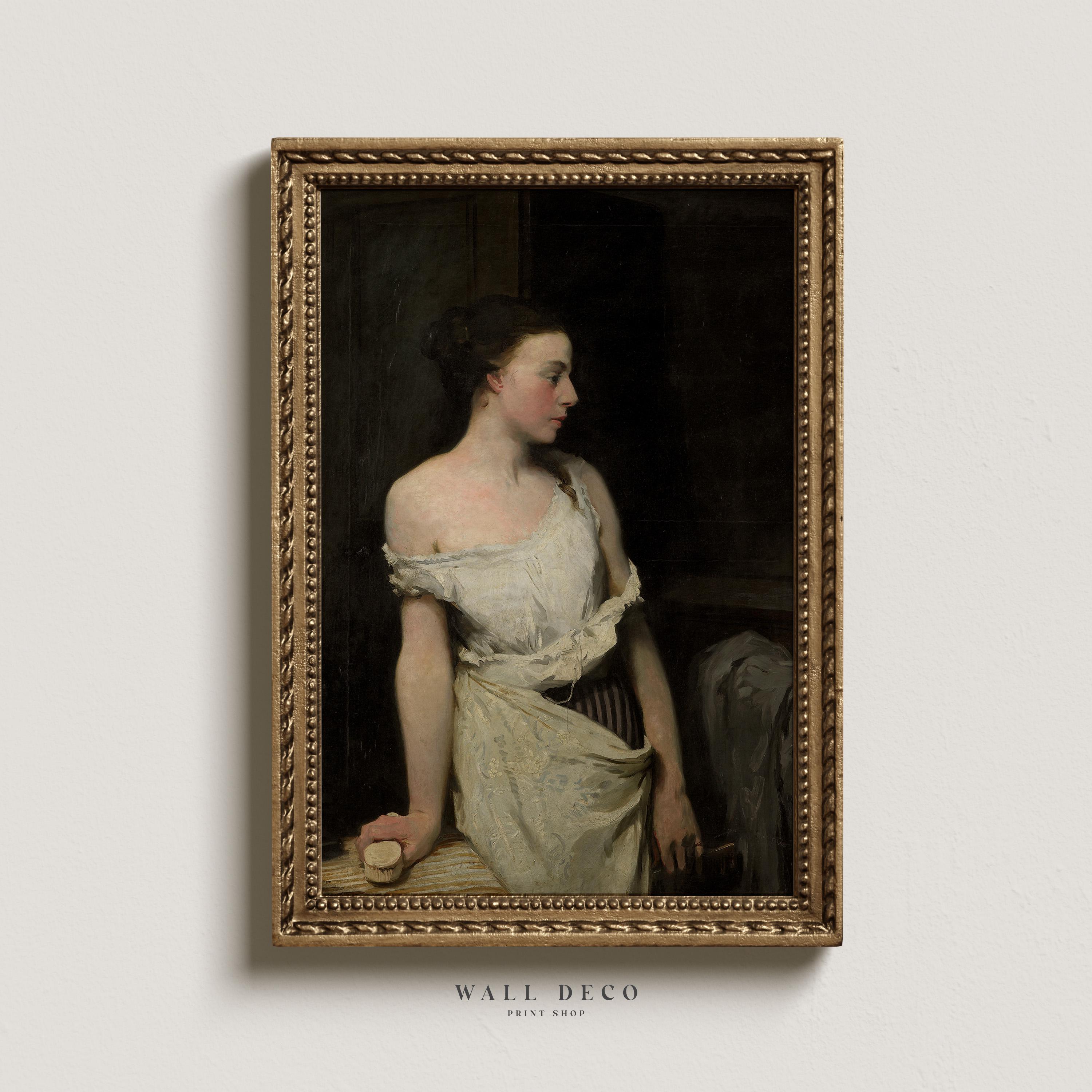 Peinture à l'huile de femme vintage de mauvaise humeur, art mural ancien portrait de femme, décoration murale imprimable numérique ferme Français, téléchargement immédiat