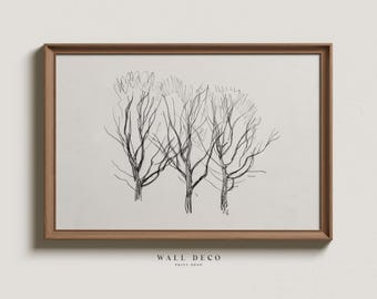 Vintage Tree Sketch Art Print: Neutral Farmhouse Wall Decor (Digital Download)