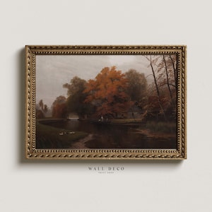 Vintage Herbst Landschaft Ölgemälde: Rustikales Bauernhaus Kunstdruck (Digitaler Download