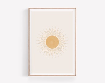 Mid Century Modern Sun Print, Abstract Sunrise Wall Art, Boho Sun Wall Decor, Modern Wall Art, Instant Download, Digital Printable Wall Art