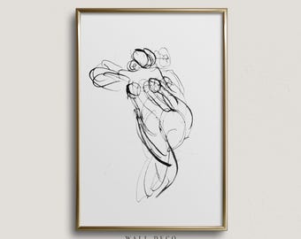 Vintage Female Line Drawing: Minimalist Art Print (Digital Download)
