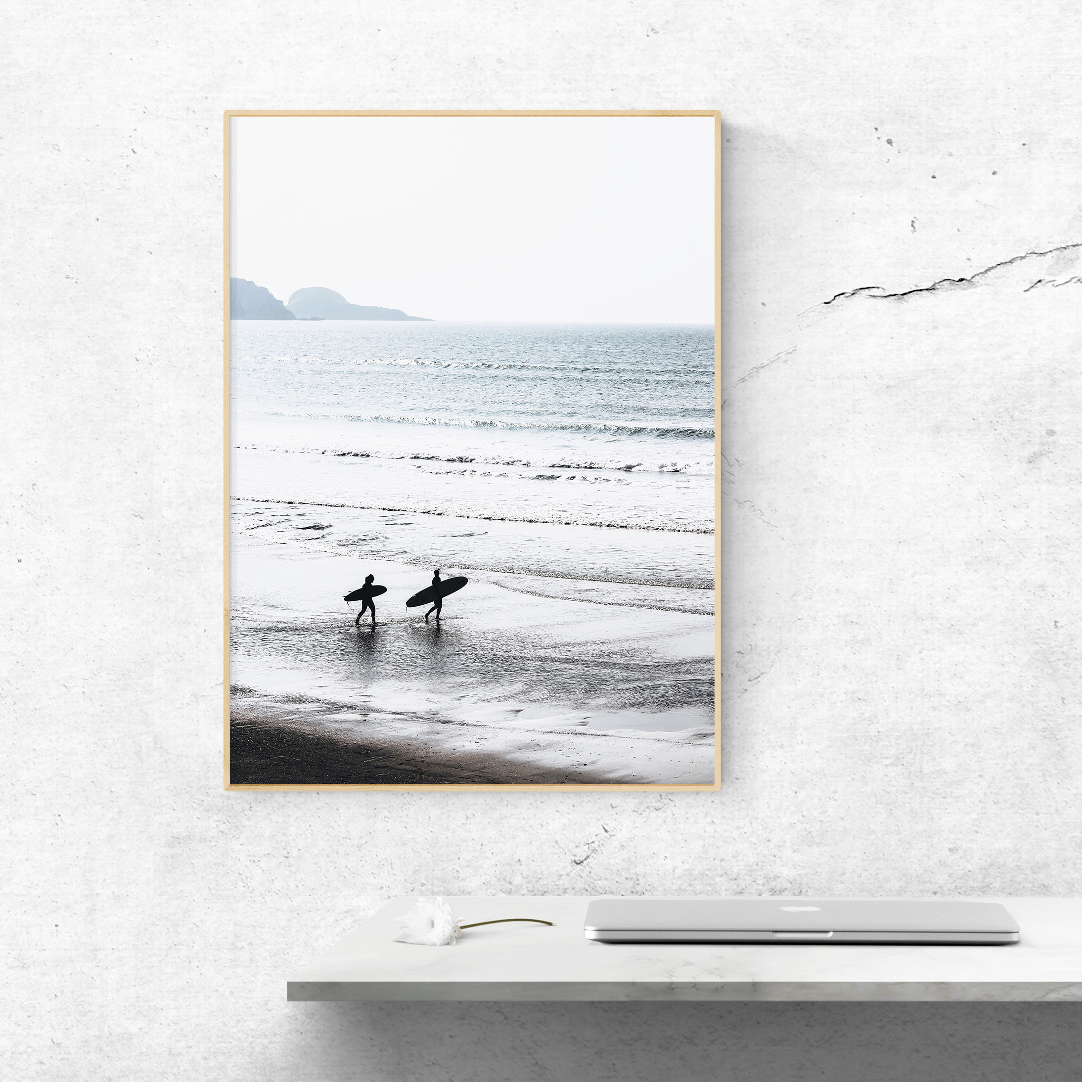 Ocean Surfing 3 Piece Wall Art. Blue Waves, Sandy Beach Path