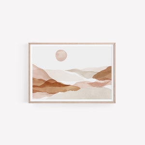 Abstract Landscape Print, Watercolor Painting, Neutral Wall Art, Minimalist Poster, Boho Wall Art, Abstract Sun Print, Watercolor Landscape