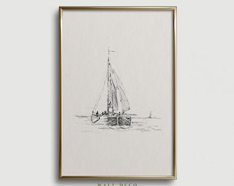 Antike Segelboot-Skizze als Kunstdruck: Nautische Vintage-Zeichnung (Digitaldruck)