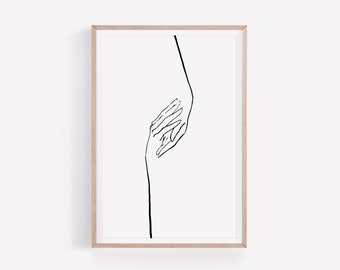 Hands Line Drawing Print, Holding Hands Wall Art, Abstract Hands Drawing, Modern Wall Decor, Minimalist Wall Art, Digital Printable Wall Art