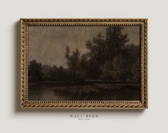Vintage Autumn Landscape Painting: Moody Farmhouse Wall Art (Digital Printable)