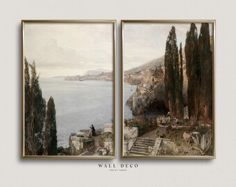 Vintage Italy Coast Print Set: Mediterranean Seascape Oil Painting (Digital Download)