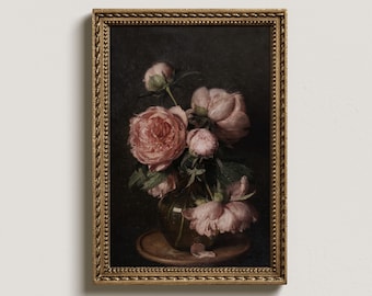 Sztuka „Vintage Peonies”: Nastrojowa martwa natura z kwiatami (pobranie cyfrowe)