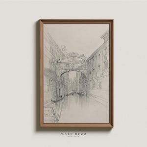 Venice Sketch Print, Vintage Architecture Drawing, Minimalist Cityscape Wall Art, Italy Printable Wall Decor, Neutral Farmhouse Art Print