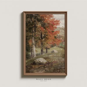 Vintage Fall Landscape Wall Art, Autumn Trees Scenery Painting, Modern Farmhouse Digital Printable Wall Decor
