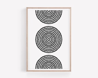 Abstract Mandala Print, Boho Wall Decor, Black and White Mandala Wall Art, Minimalist Wall Art, Mandala Poster, Abstract Brush Strokes Print