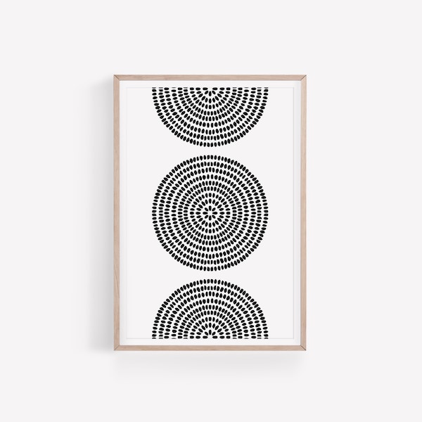 Abstrakter Mandala-Druck, Boho-Wanddekoration, schwarz-weiße Mandala-Wandkunst, minimalistische Wandkunst, Mandala-Poster, abstrakter Pinselstrich-Druck