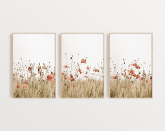 Poppies Set of 3 Prints Set of 3 Wall Art Farmhouse Prints Set Floral Wall Decor Flowers Poster Digital Download Botanical Wall Art Set