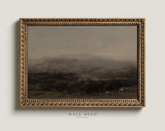 Vintage Mountain Landscape Art Print: Rustic Farmhouse Wall Decor (Digital Download)