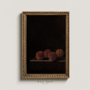 Dark Moody Peaches Art Print, Vintage Still Life Painting, Minimalist Fruits Wall Art, Rustic Farmhouse Kitchen Wall Art, Digital PRINTABLE