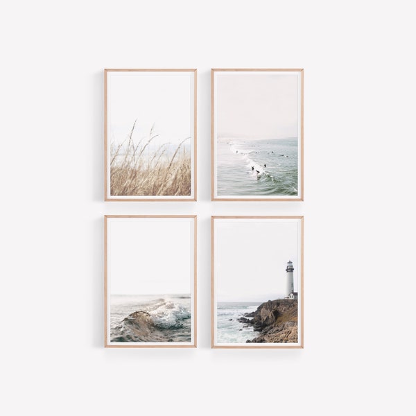 Coastal Prints Set, Set of 4 Ocean Wall Art, Neutral Tone Coastal Photography, Beach House Wall Decor, Digital Printable, Ocean Prints Set