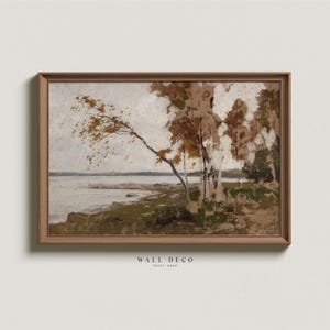 Vintage Fall Lake Landscape Painting: Antique Farmhouse Wall Art (Digital Printable)