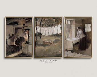 Vintage Laundress Painting Prints: Farmhouse Laundry Room Art Set (Digital Download)