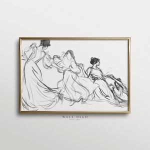 Minimalist Females Figures Drawing Art Print, Vintage Abstract Woman Sketch, Modern Farmhouse Digital Printable Wall Decor