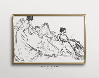 Stampa artistica vintage con figura femminile stilizzata: decorazione murale minimalista in stile rustico (download digitale)