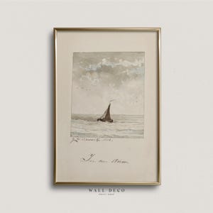 Antique SailBoat Watercolor Sketch, Vintage Nautical Drawing Print, Neutral Minimalist Boat Wall Art, Farmhouse Digital Printable Wall Decor