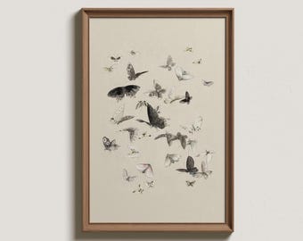 Watercolor Butterfly Illustration Print, Vintage Butterflies Neutral Painting, Farmhouse Nursery Digital PRINTABLE Wall Decor