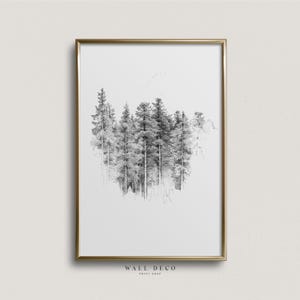Vintage Pine Trees Sketch Art, Antique Tree Drawing, Minimalist Pine Tree Wall Art, Vintage Christmas  Print, Digital Printable Wall Decor