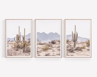 Desert Landscape Prints Set, Set of 3 Cactus Wall Art, Southwestern Wall Decor, Arizona Photography, Digital Printable