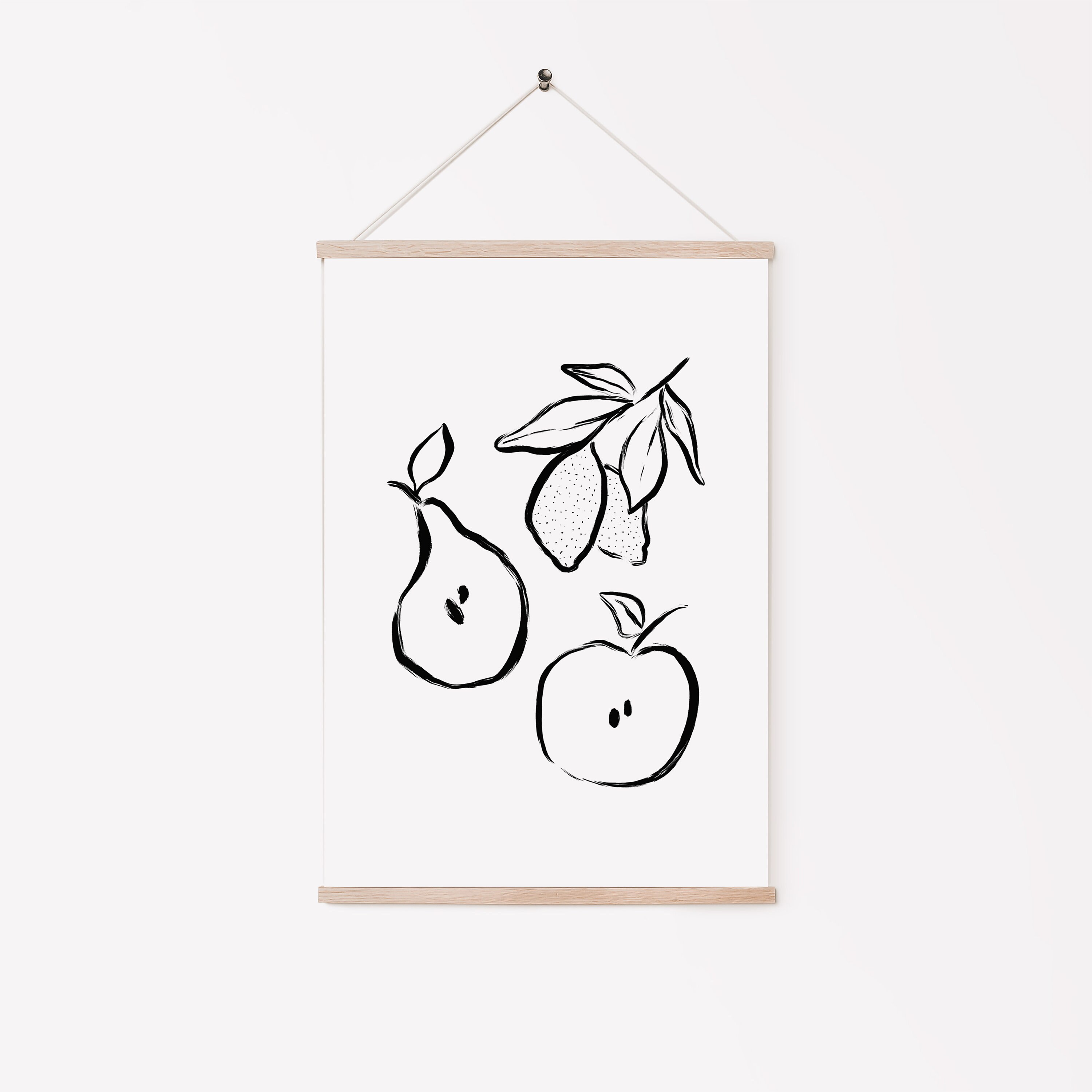 Fruits Wall Art Print Abstract Fruit Drawing Minimalist Wall Etsy