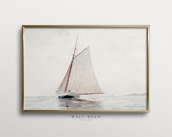 Acuarela de velero antiguo: Arte costero neutro (Descarga digital)