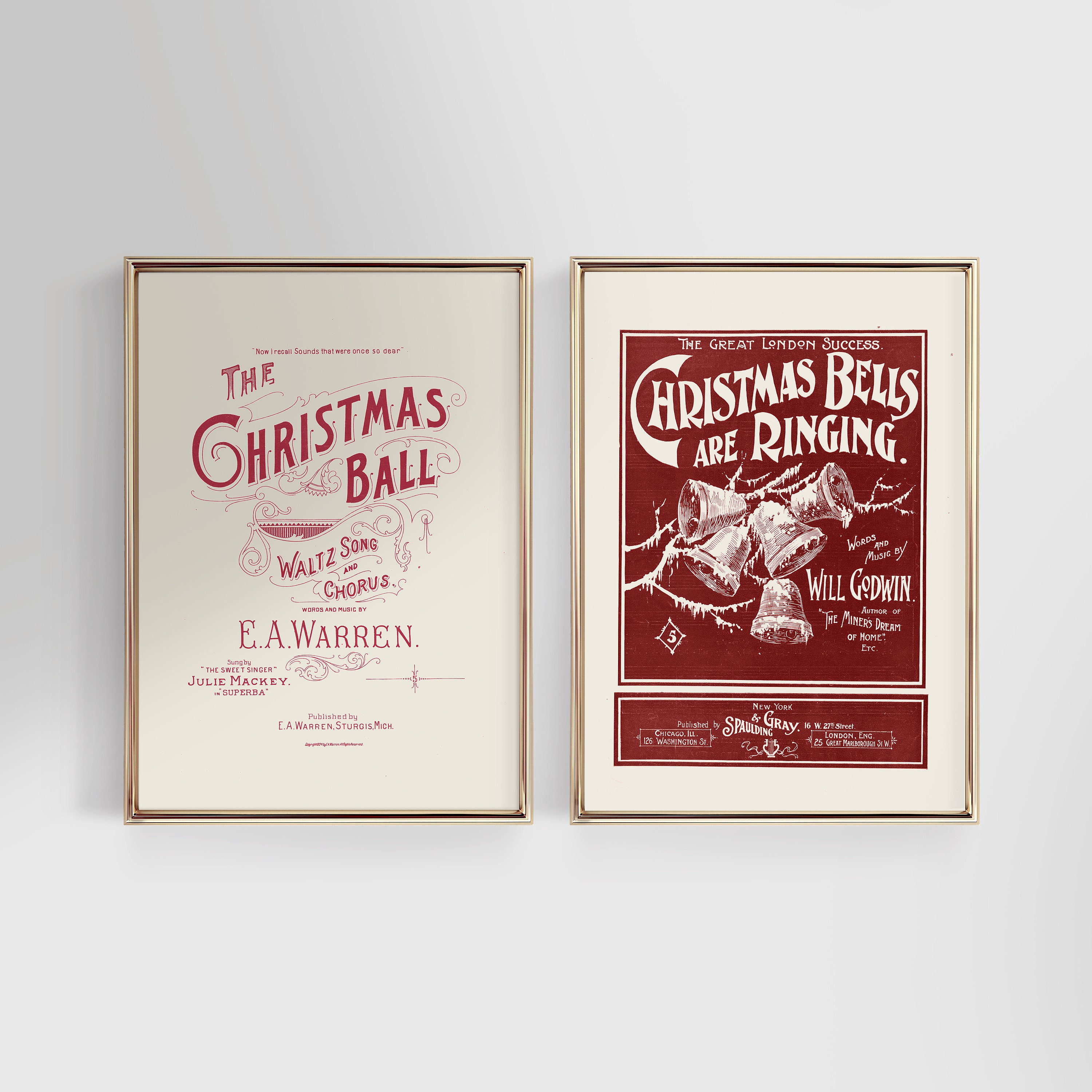 Vintage Christmas Typography Prints Set: Antique Holiday Wall Art (Digital Printable)