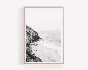 Impresión costera de California, fotografía del océano en blanco y negro, olas imprimibles, descarga instantánea, impresión de paisaje, imprimible digital